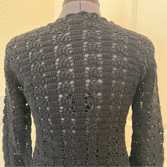 Say What? Black Open-Front Crochet Cardigan - Picture 6 of 11
